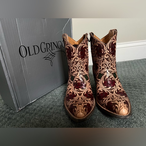Old Gringo Shoes - NEW Old Gringo 8 B Tooled Western Cowboy Boots Zip Ankle Booties Valentines